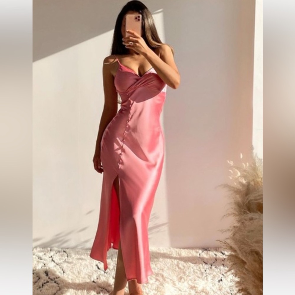 Zara Pink Buttoned Satin Slip Dress